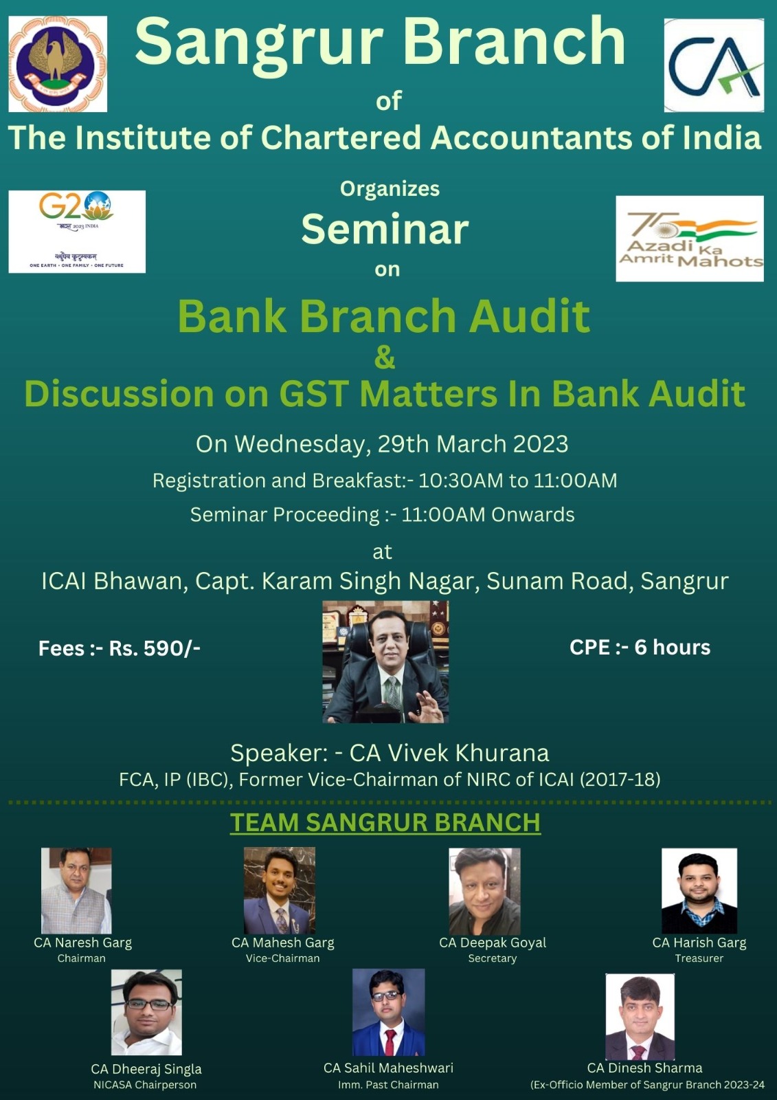 6 Structured CPE Hours Seminar on Bank Audit and GST