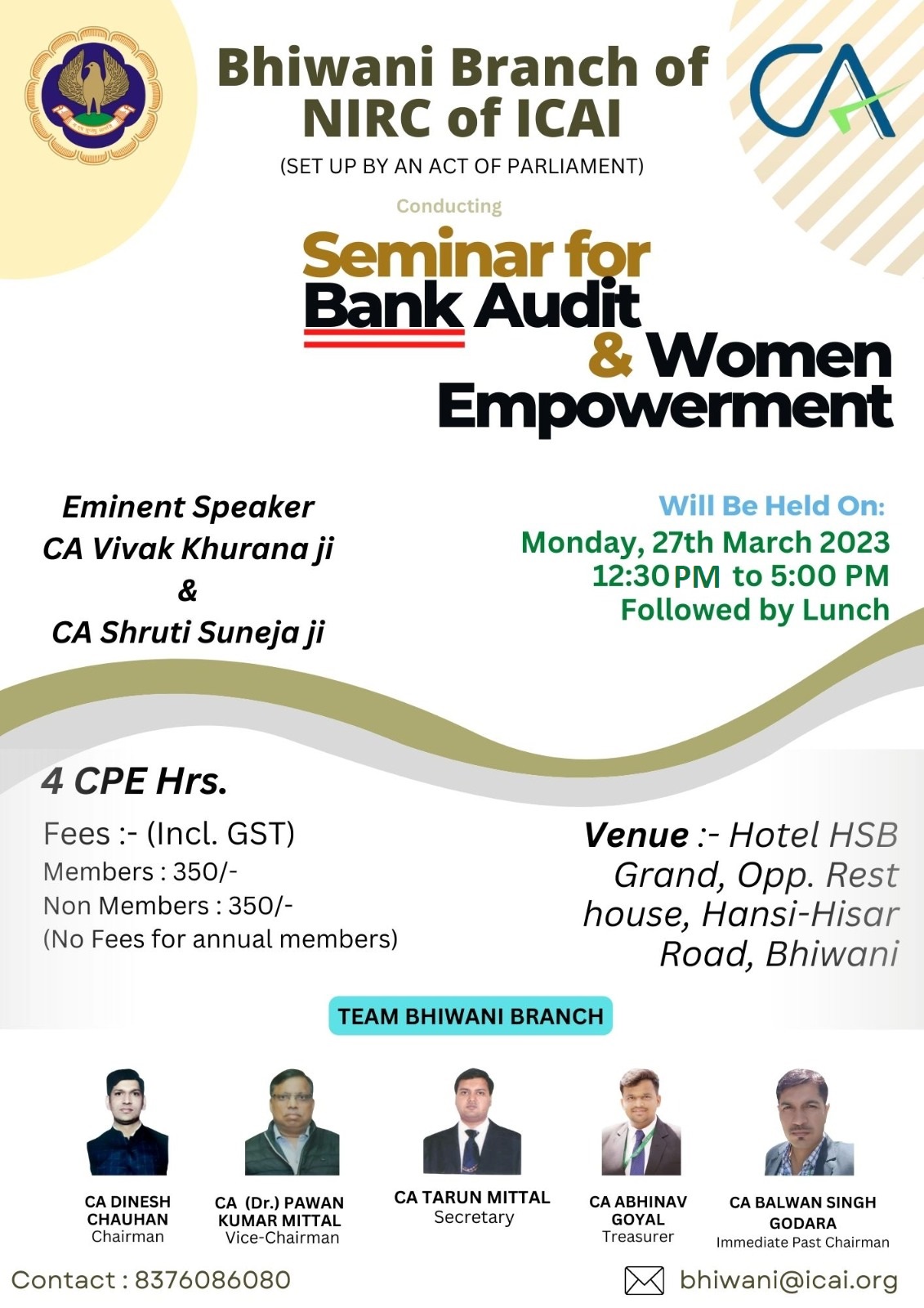 4 Structured CPE Hours Seminar on Bank Audit and Women Empowerment