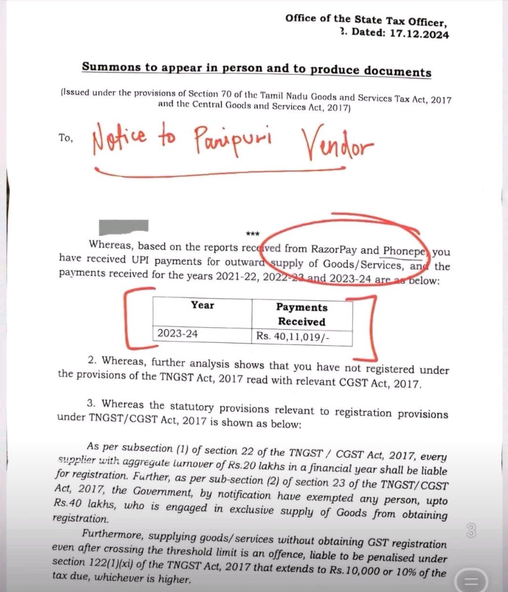 Panipuri seller from Tamil Nadu receives GST notice