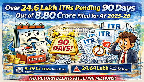 Over 24.6 Lakh ITRs Pending Beyond 90 Days Out of 8.80 Crore Filed for AY 2025-26