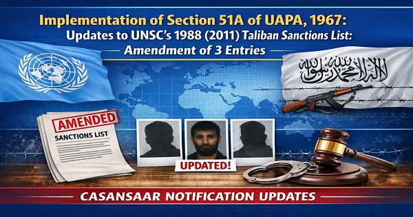 Implementation of Section 51A of UAPA, 1967: Updates to UNSC’s 1988 (2011) Taliban Sanctions List: Amendment of 3 Entries