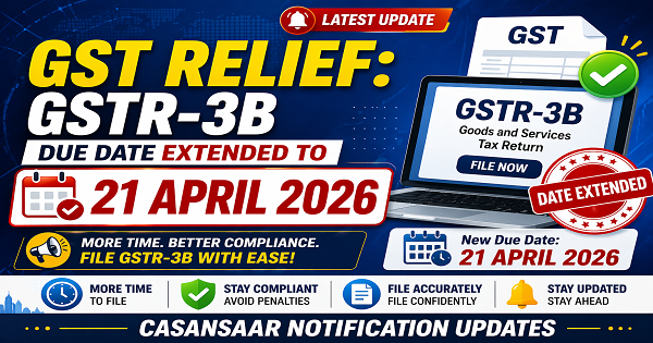 GST Relief: GSTR-3B Due Date Extended to 21 April 2026