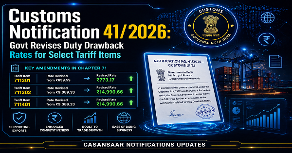 Customs Notification 41/2026: Govt Revises Duty Drawback Rates for Select Tariff Items