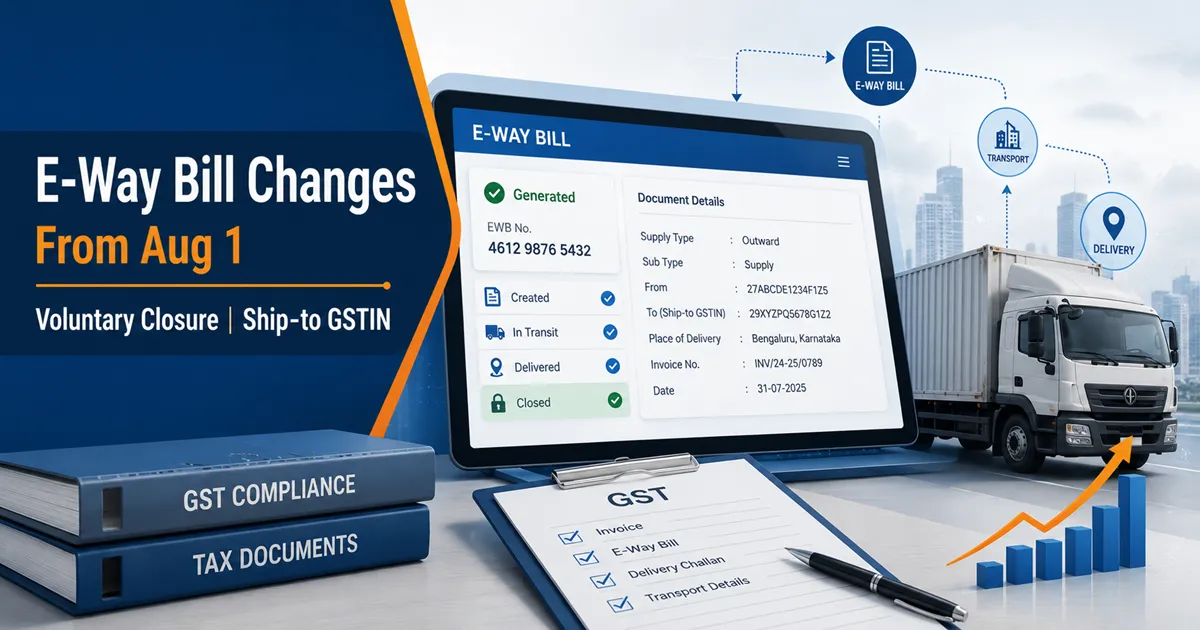 GST e-way bill voluntary closure and Ship-to GSTIN changes from 1 August